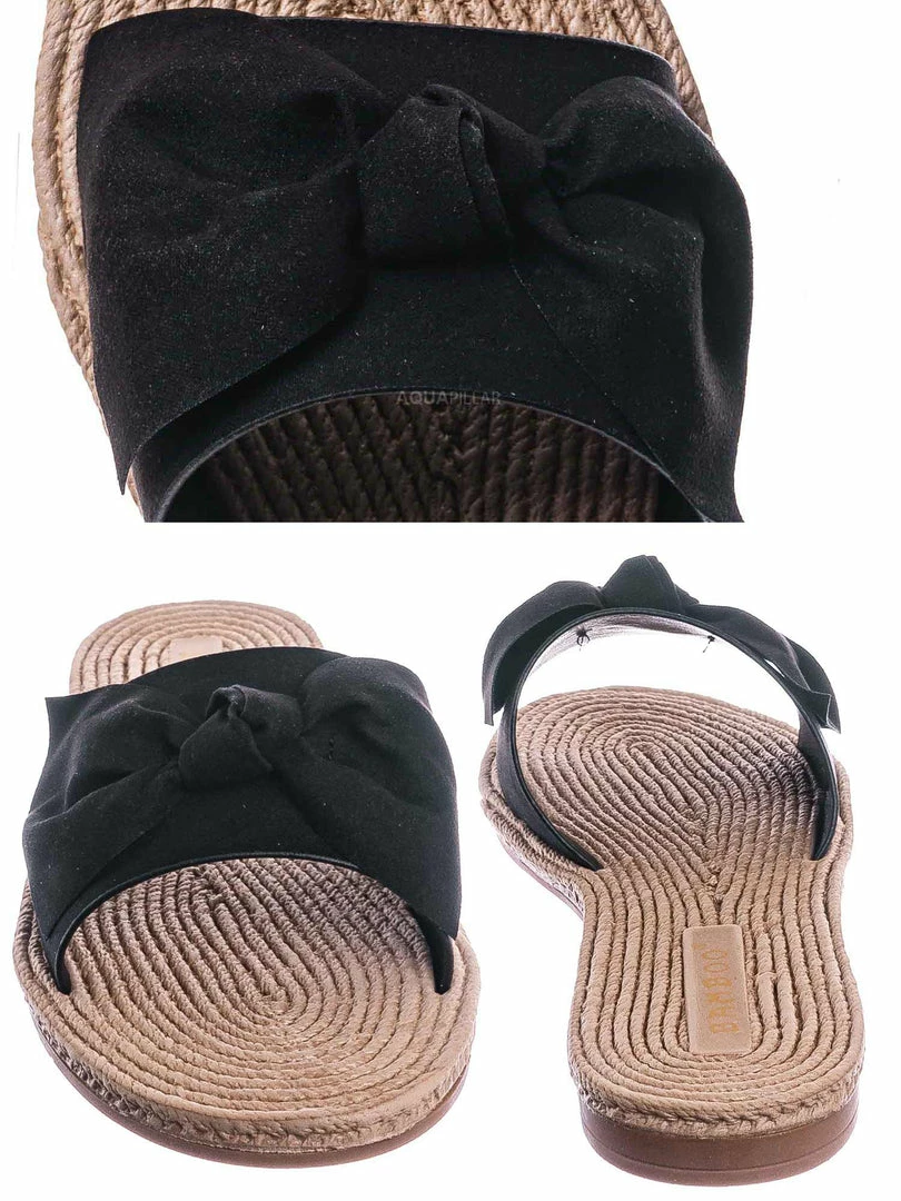 Bamboo Athena12 Espadrille Woven Knotted Bow Slides - Jute Rope Weaved Slip On Sandal