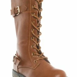 Forever Link Mango27K Childrens Lace Up Combat Boots - Boy Girls Calf High Lace Up Shoe