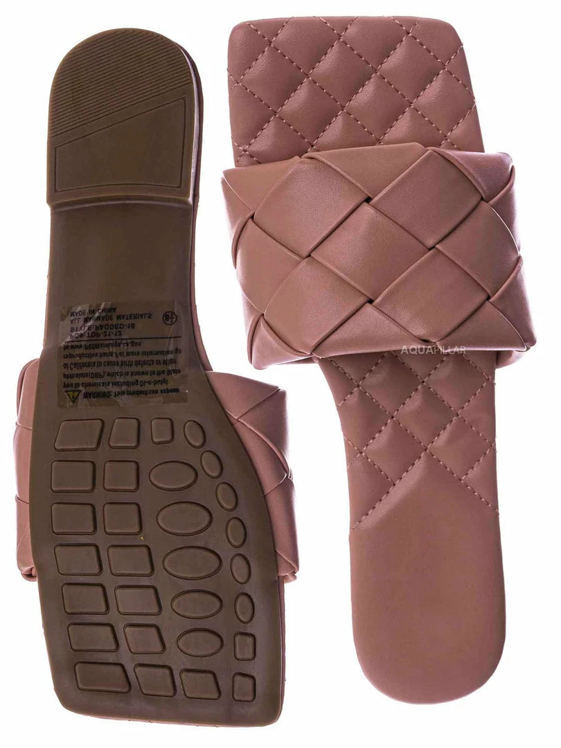 Forever Link Padded18 Wide Woven Slide Sandal - Womens Elongated Open Square Toe Slipper Mule New