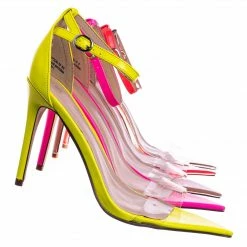 Anne Michelle New Exception10 Lucite Neon Stiletto Sandal - Women Clear High Heel Pointed Toe Shoe