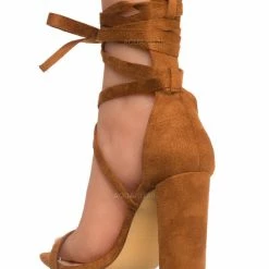 Liliana Novax11 Ribbon Leg Wrap Block Heel Sandal, Women Dress Shoes New