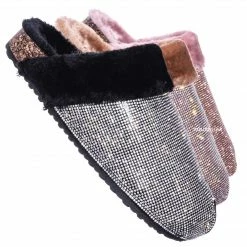Forever Link New Benefit13 Rhinestone Crystal Moccasin Furry Footbed Slipper