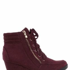 Forever Link Peggy56 90's Zip Hidden Wedge Sneaker - Athleisure Lace Up Casual Heel