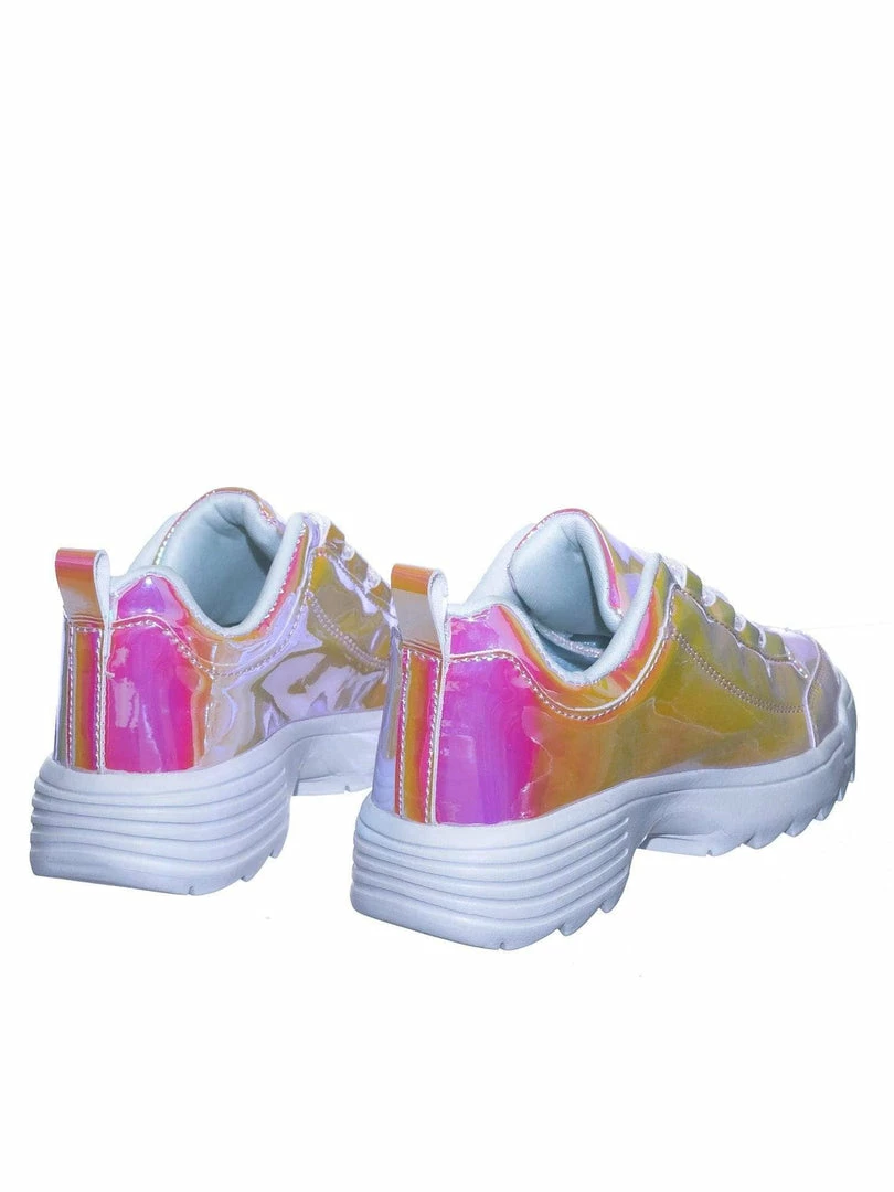 Forever Link Adobe11 Lightweight Foam Shark Tooth Platform Holographic Vinyl Metallic Sneaker