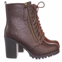 Soda Malia Military Lace Up Combat Ankle Boot On Chunky Block Heel Lug Sole Bootie New