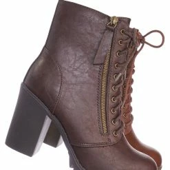 Soda Malia Military Lace Up Combat Ankle Boot On Chunky Block Heel Lug Sole Bootie New