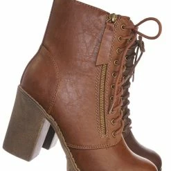Soda Malia Military Lace Up Combat Ankle Boot On Chunky Block Heel Lug Sole Bootie New