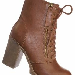 Soda Malia Military Lace Up Combat Ankle Boot On Chunky Block Heel Lug Sole Bootie New
