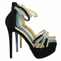 Wild Diva Malia01 Rhinestone High Heel Platform Dress Sandals - Women Ankle Strap Heels New