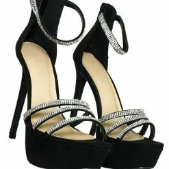 Wild Diva Malia01 Rhinestone High Heel Platform Dress Sandals - Women Ankle Strap Heels New