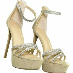 Wild Diva Malia01 Rhinestone High Heel Platform Dress Sandals - Women Ankle Strap Heels New