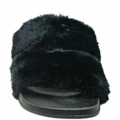 Bamboo Liv04 Faux Fur Footbed Slides - Cozy Double Strap Furry Contour Slide In Sandals