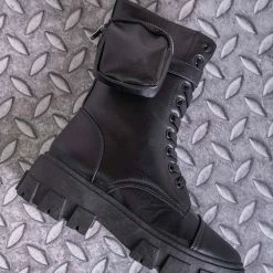 Bamboo New Staging09 Utilitarian Combat Biker Boots W Add On Purse Pocket Pouch