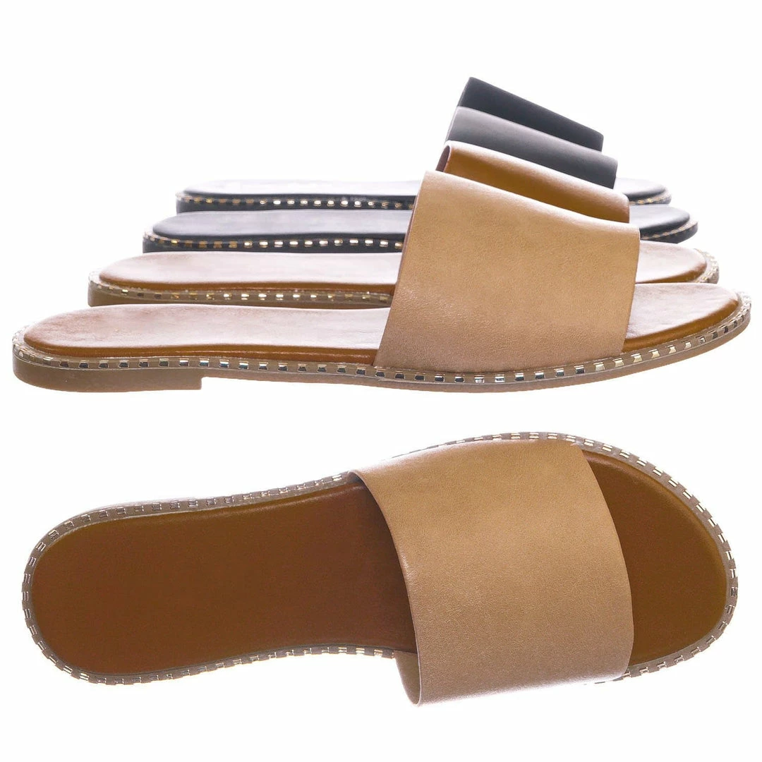 Bonnibel Micah Punk Rock Metal Stud Welt Slide - Women Hardware Slipper Flat Sandals