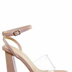 Wild Diva New Maze01 Lucite Transparent Open Square Toe Sandal - Clear Chucky Triangle Heel