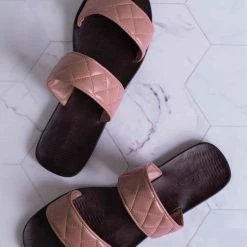 Bamboo Moonbeam65 Quilted Double Strap Slides - Summer Slip On Flat Slipper Sandal