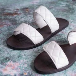 Bamboo Moonbeam65 Quilted Double Strap Slides - Summer Slip On Flat Slipper Sandal