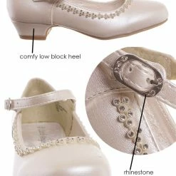 Little Angel Daisy016E Girls Mary Jane Pump - Kids Block Heel Rhinestone Wedding Dress Shoes New