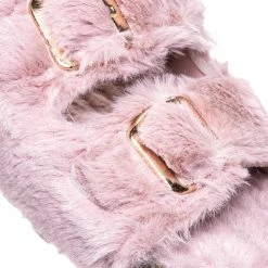 Bamboo New Defeat63 Faux Fur Molded Footbed Slipper - Furry Slide In Cork Slide Sandal