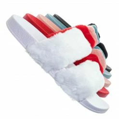 Bamboo Liv04 Faux Fur Footbed Slides - Cozy Double Strap Furry Contour Slide In Sandals