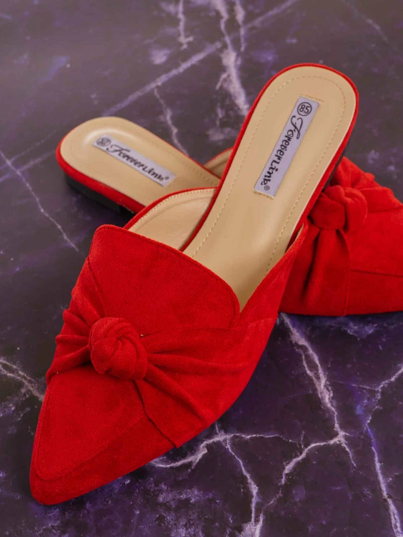 Forever Link Mules11 Knotted Pointed Toe Slides - Women's Slide In Close Toe Slipper New