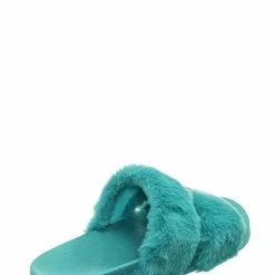 Bamboo Liv04 Faux Fur Footbed Slides - Cozy Double Strap Furry Contour Slide In Sandals