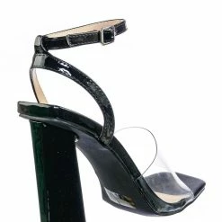 Wild Diva New Maze01 Lucite Transparent Open Square Toe Sandal - Clear Chucky Triangle Heel