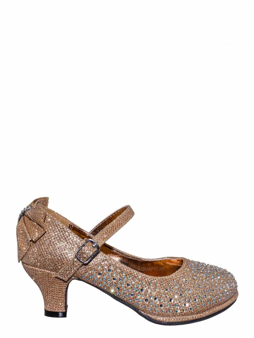 Little Angel Tasha004E Girl Rhinestone Crystal Mary Jane Pump - Kids Block Heel Dress Shoes New