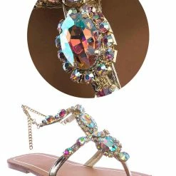Bamboo Jewel44 Boho Rhinestone Crystal Thong Sandal - Women Bling Chain Link Gladiators