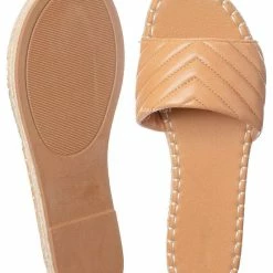 Bamboo New Healer12 Quilted Espadrille Flatform Slides - Women Platform Flat Sandal