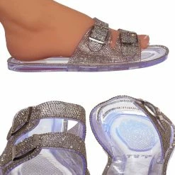 Bamboo Hobby Women's Rhinestone Jelly Lucite Flat Slipper New