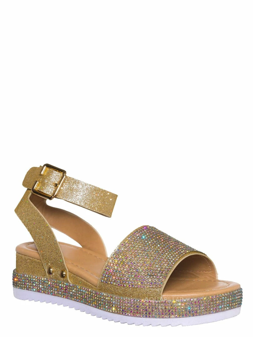 Forever Link New Luxury96K Kids Rhinestone Glitter Flatform Sandal - Little Girl Crystal Platform