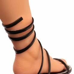 Glaze New Honey88 Gladiator Rhinestone Coil Leg Wrap Flat Sandal