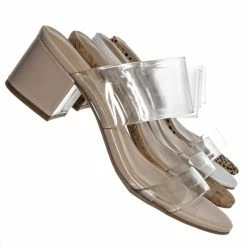 City Classified Soap Transparent Block Heel Mule - 90s Retro Lucite Clear Twin Strap Slides New