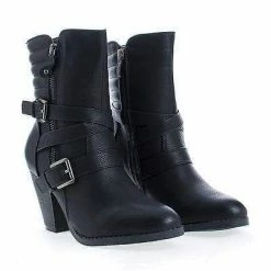 Outcast02 By Nature Breeze, Western Cowgirl Stacked Faux Wooden Block Heel Ankle Boots