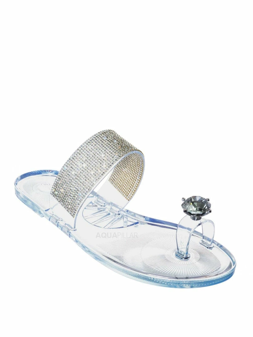 Wild Diva Jolie10 Rhinestone Jelly Toe Ring Sandals - Womens Crystal Pvc Toe Loop Glides New