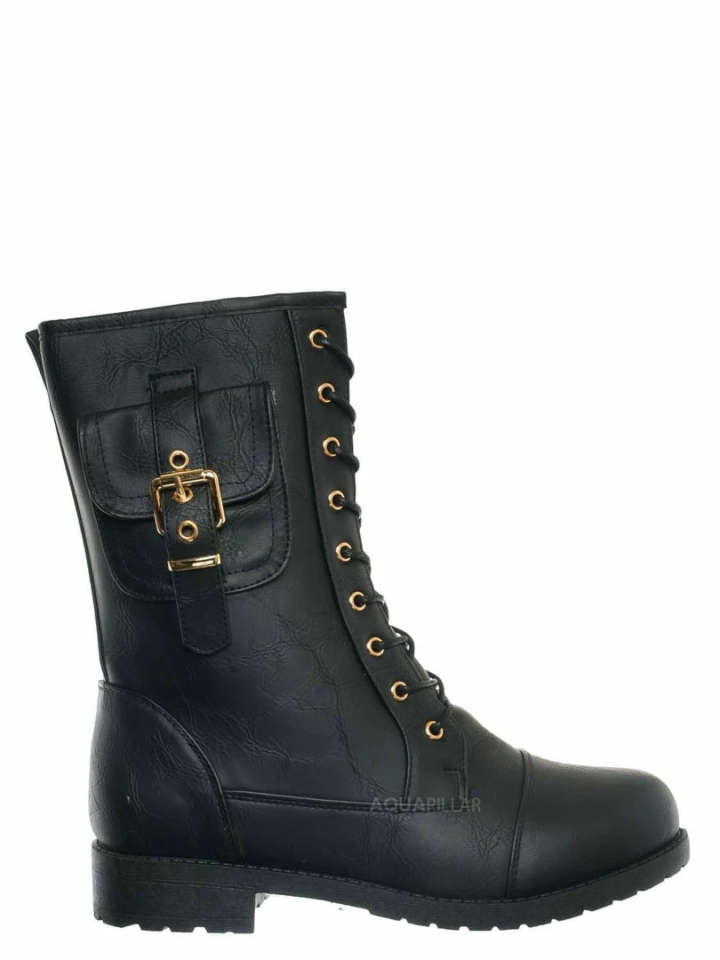 Forever Link New Mountain84 Combat Boots W Side Pocket - Men Women Lace Up Shoes