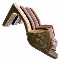 Soda New Jitter Slim Block Heel Quilted Mule - Womens Thin Flat Heel W Open Squared Toe