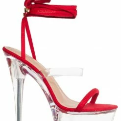 Liliana New Mafia1 Lucite Glass Heel Leg Wrap Sandal , Women Party Dance Shoes