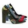 OgdenP By Not Just A Pump, Embroidered Retro Graphic Lips, Rainbow, Star Patch Block Heel Pump