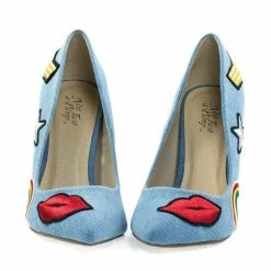 OgdenP By Not Just A Pump, Embroidered Retro Graphic Lips, Rainbow, Star Patch Block Heel Pump