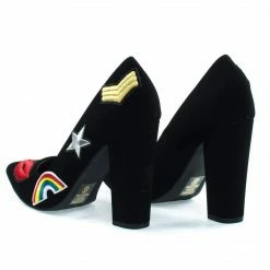 OgdenP By Not Just A Pump, Embroidered Retro Graphic Lips, Rainbow, Star Patch Block Heel Pump