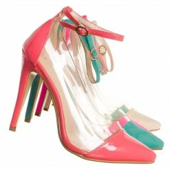 Liliana Olga1 Clear Lucite Pointed Toe Pump, Women Ankle Strap Transparent Shoes New