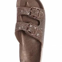 Bamboo Luster01 Rhinestone Molded Footbed Sandal - Contoured Crystal Slip On Slipper