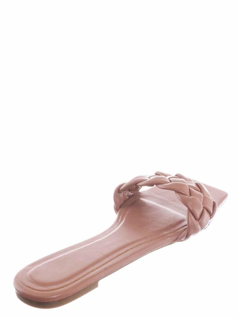 Bamboo Block19 Woven Braided Band Slipper - Womens Open Squared Toe Slip On Flat Sandal