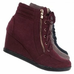 Forever Link Peggy56 90's Zip Hidden Wedge Sneaker - Athleisure Lace Up Casual Heel