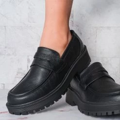 Forever Link New Chief60 Penny Loafers Platform Lug Sole - Vintage Creepers Chunky Work Flat Pumps Shoes Chunky Block Heel