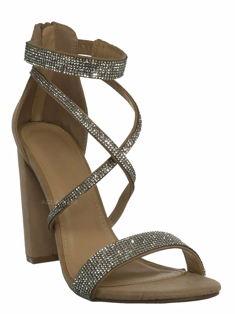 Wild Diva Morrina14 Rhinestone Block Heel Sandal - Women Crystal Dance Shoes
