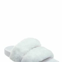 Bamboo Liv04 Faux Fur Footbed Slides - Cozy Double Strap Furry Contour Slide In Sandals