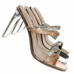 Delicious Facing Clear Heel Rhinestone Mules - Women Dress Slipper New